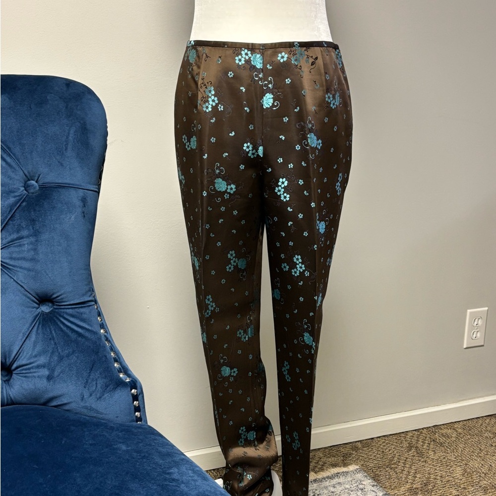 Ann Taylor Brown and Blue Metallic Butterfly Trousers